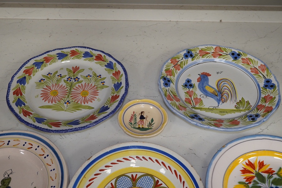 Eleven faience type plates by Quimper, Luneville etc. Condition - fair to good